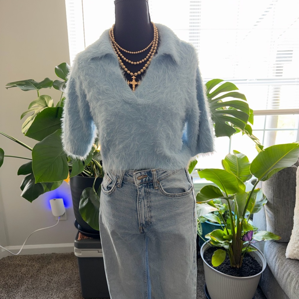 Fuzzy Blue Sweater Top